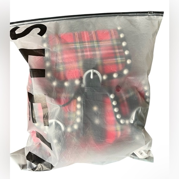 SHEIN NWOT Backpack vegan Leather Silver Studs & Red Plaid - Picture 10 of 10